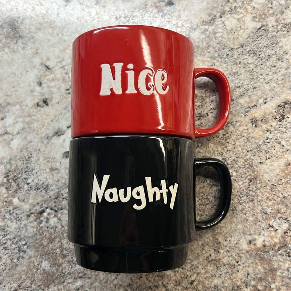 Stackable “Naughty” and “Nice” mugs.